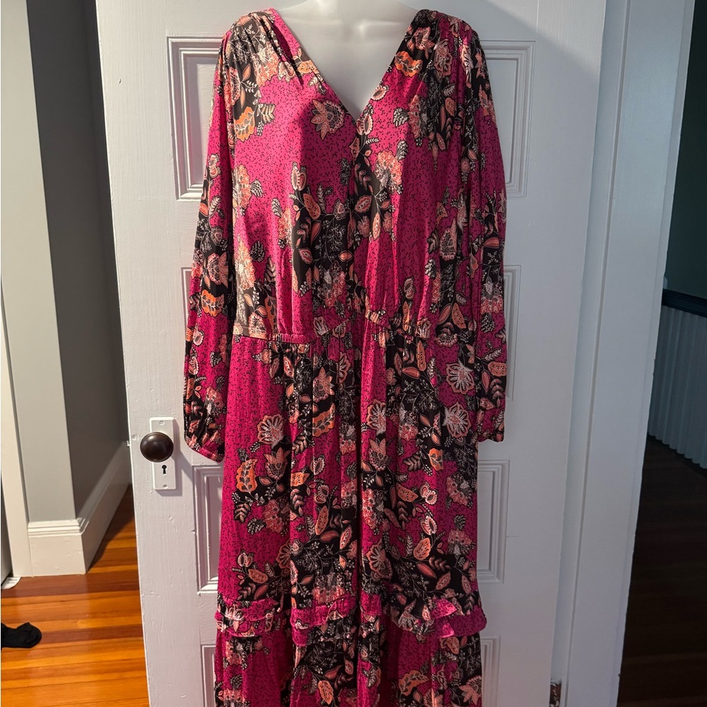Lane Bryant Vibrant Pink Floral Long Sleeve Dress